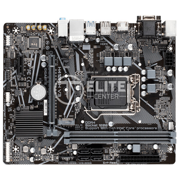 Gigabyte H410M H V3 - 1.0 - placa base - micro ATX - Socket LGA1200 - H510 Chipset - USB 3.2 Gen 1 - Gigabit LAN - Tarjeta gráfica (CPU necesaria) - HD Audio (8-canales) - en Elite Center