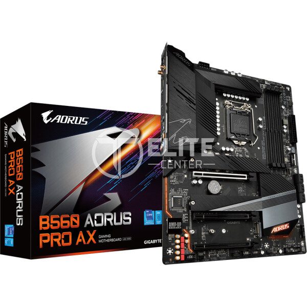 Gigabyte B560 AORUS PRO AX - 1.0 - placa base - ATX - Socket LGA1200 - B560 Chipset - USB-C Gen1, USB 3.2 Gen 1, USB 3.2 Gen 2, USB-C Gen 2x2 - 2.5 Gigabit LAN, Wi-Fi, Bluetooth - Tarjeta gráfica (CPU necesaria) - HD Audio (8-canales) - en Elite Center