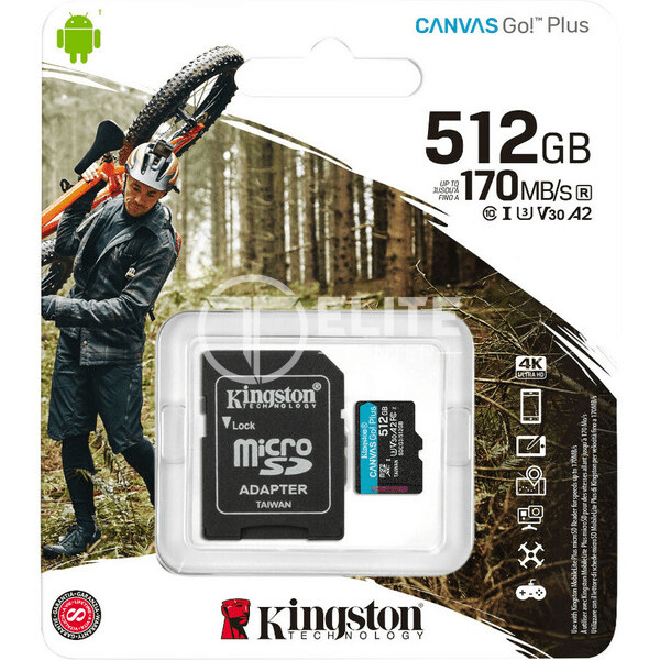 Kingston Canvas Go! Plus - Tarjeta de memoria flash (adaptador microSDXC a SD Incluido) - 512 GB - A2 / Video Class V30 / UHS-I U3 / Class10 - microSDXC UHS-I - en Elite Center