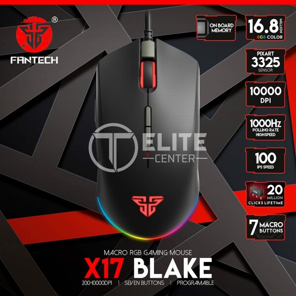 Mouse Gamer Fantech X17 Blake, 7 Botones, 200-10000 DPI, RGB, Black - en Elite Center
