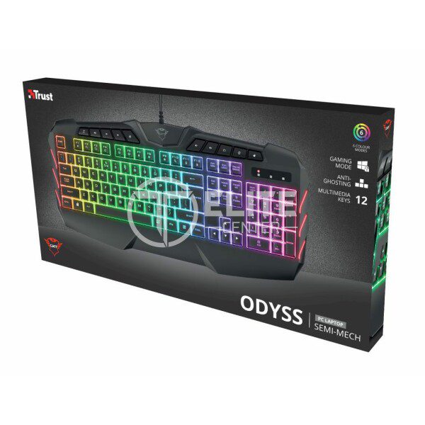 Teclado Gamer Trust GXT 881 ODYSS, Semi-mecánico, Iluminación LED 6 Modos, Anti-Ghosting, Negro - en Elite Center
