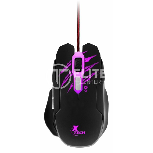 Xtech - Mouse - USB - XTM-610 - Lethal haze - Gaming - Adjustable resolution settings of up to 3200dpi - 4-color LED lights - Convenient tangle-free cable - Type: 3D 6-button gaming wired mouse - Sensor: Optical - Resolution: Selectable settings with LED color indicators Red: 800 dpi Green: 1200dpi (default) Blue: 2400dpi Pink: 3200dpi - Interface: USB - Number of buttons: 6 - Lighted: Yes - Cable length: 5.2ft, braided - en Elite Center