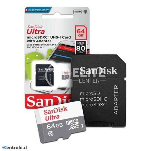 SanDisk - Flash memory card - microSDXC UHS-I Memory Card - 64 GB - 100MB - en Elite Center