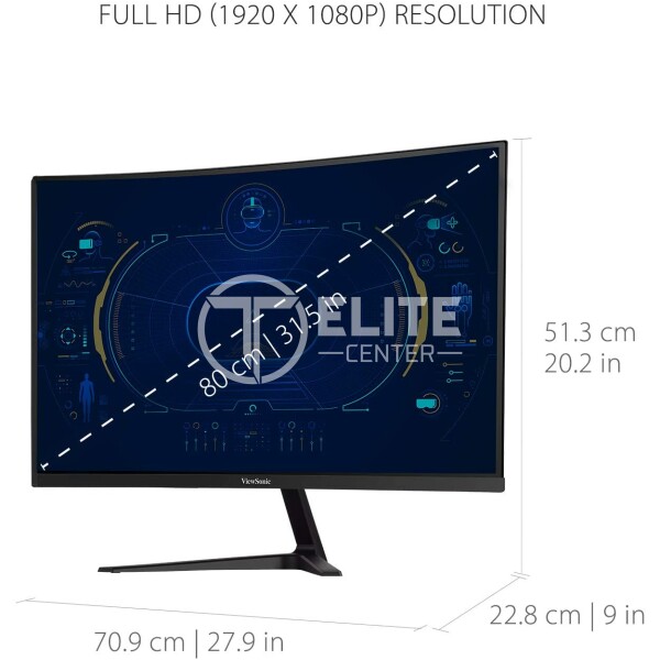 ViewSonic VX3218-PC-MHD - Gaming - monitor LED - curvado - 32" (31.5" visible) - 1920 x 1080 Full HD (1080p) @ 165 Hz - VA - 300 cd/m² - 4000:1 - 1 ms - 2xHDMI, DisplayPort - altavoces - en Elite Center