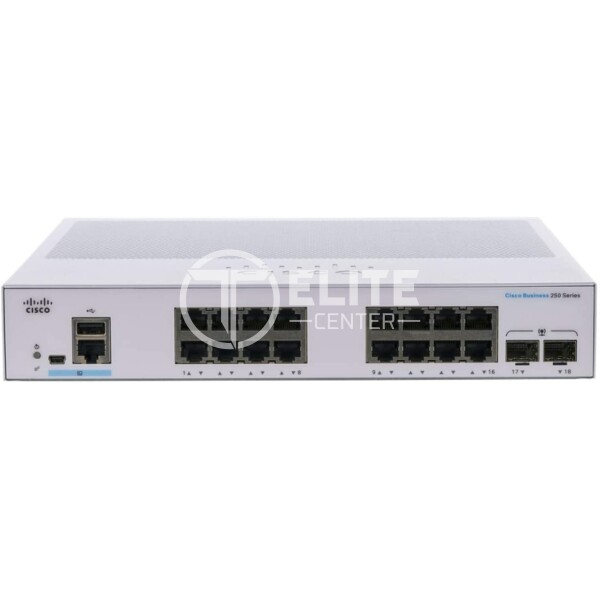 Cisco Business 250 Series CBS250-16T-2G - Conmutador - L3 - inteligente - 16 x 10/100/1000 + 2 x Gigabit SFP - montaje en rack - en Elite Center