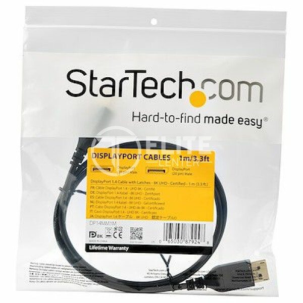 StarTech.com Cable DisplayPort 1.4 - 1m - Certificado VESA - 8K@60Hz - HBR3 - HDR - Cable de Monitor DP a DP - Cable DisplayPort de 8K - Cable DisplayPort - DisplayPort (M) enganchado a DisplayPort (M) enganchado - DisplayPort 1.4 - 1 m - compatibilidad con 8K - negro - para P/N: CDP2DPHD, CDP2DPVGA, SV231QDPU34K, TB32DP14 - en Elite Center
